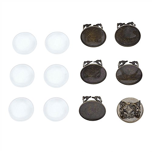 Pandahall 10Sets Finger Ring Pad Blank Portrait Ring Making Cabochons Setting Blank Bezel Tray Photo Cover with Round Transparent Clear Domed Magnifying Glass Cabochon Antique Bronze Tray 25mm