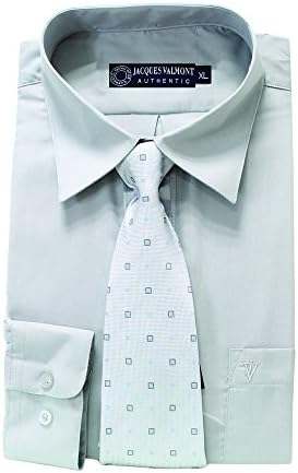 Jacques Valmont - Men's Long Sleeve Shirt with Tie - Grey (X-Large)