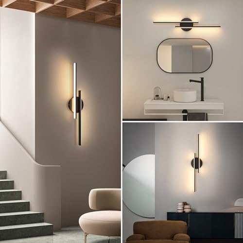 Riserva Indoor Wall Light, 24 W Modern Lamp, Long LED Black Wall Lamp, Wall Lamp for Bedroom, Stairs, Hallway, Living Room, 3000 K Warm White