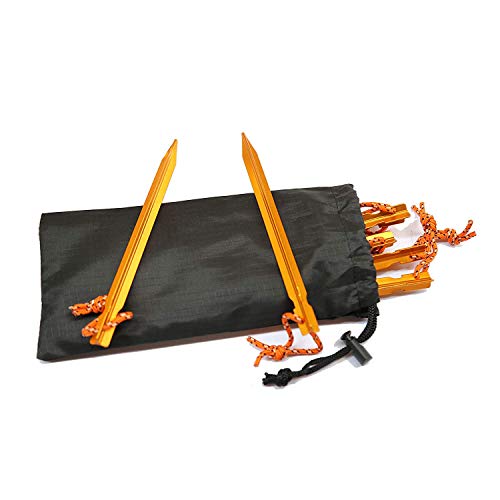OBKJJ Tent Stakes,7075Aluminium Tent Nail Lightweight with Reflective Rope 12-Piece (Gold)