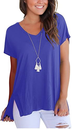 Womens Short Sleeve T Shirt V Neck Loose High Low Tee Shirts