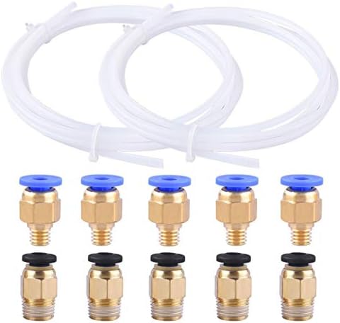 PTFE Teflon Tube Cream Tubing (2 Meters) with 5 Pieces PC4-M6 Quick Fittings and 5 Pieces PC4-M10 Straight Pneumatic PEFE Tube Push Fitting Connector for 3D Printer 1.75mm Filament