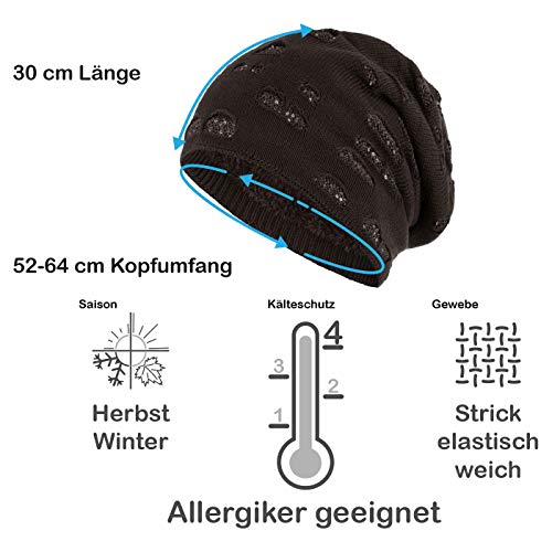 Compagno-Womens-Winter-Hat-with-Sequins-Warm-Lined-Beanie-Knitted-Hat-Cap-One-Size