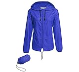 Hount Women's Packable Outdoor Hiking Rain Jacket with Hood (M, Royal Blue)