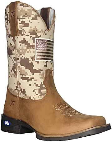 King USA Texas Men's Western Cowboy Boots - Genuine Leather Square Toe Work Boots, Handmade In Brazil