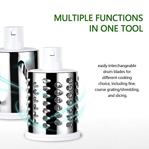 huasida HSD Manual Rotary Cheese Graters - Küchen-Mandolinen-Gemüseschneider mit 3 austauschbaren Klingen, leicht zu reinigender Rotary Grater Slicer für Obst, Gemüse, Nüsse (Grün)