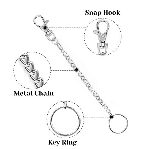 16" Silver Nickel Plated Pocket Chain Wallet Chain String with Lobster Claw Clasp Trigger Snap Handle for Belt Loop, Purse Handbag Strap, Keys, Wallet, and Traveling