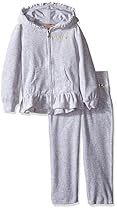 Juicy Couture Little Girls' 2 Piece Velour Hooded Jacket and Pant Set, Gray, 4