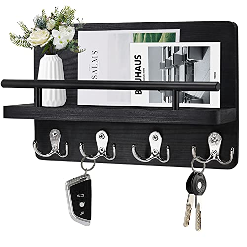 Wooden Key Holder and Mail Organizer Wall Mounted, Decorative Wood Key