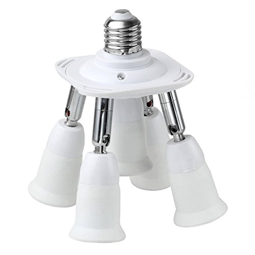 JACKYLED 5 in 1 Light Socket Splitter E26 E27 Adapter Converter for Standard LED Bulbs 360 Degrees Adjustable 180 Degree Bendable Max Watt 300W