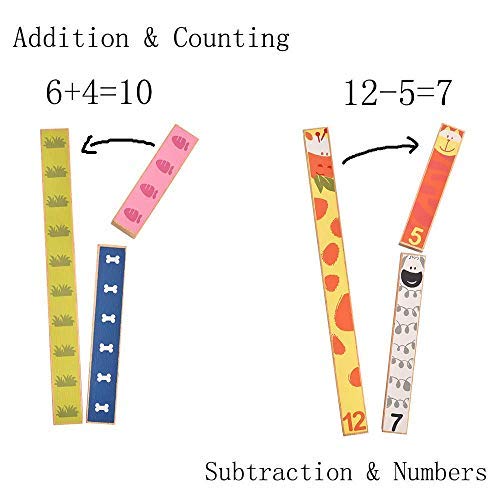 BOHS Wood Rainbow Montessori Number Rods - Visual Math Concepts - Counting,Addition,Subtraction ,Fraction - Preschool Learning Manipulative Toys (2CM-24CM)- Ages 3 & Up
