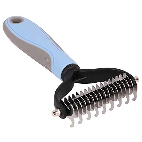 Samply Pet Undercoat Grooming Rakes 2 Sided Deshedding Brush Tool for Large Dogs and Cats