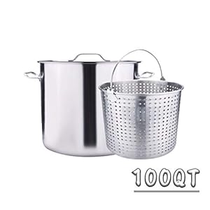 ARC USA, S100B, 100QT-25 Gallon, Stainless Steel Stock Pot with Basket for Cooking, Stockpot with Boil Basket, Crab Cooker, Deep Fryer, Seafood Boil Pot, Caryfish Pot, Crawfish Pot