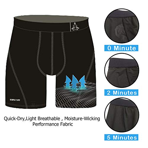 Temple Tape Underwear for Men Sports Performance Boxer Briefs 3-PK Black Medium - Thumbnail 3