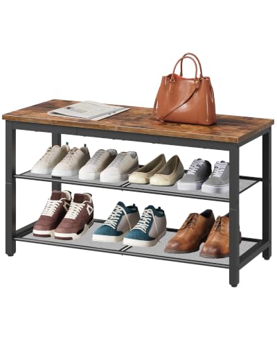 HOOBRO Shoe Bench, 3-Tier Shoe Rack, Industrial Shoe Organizer Storage Bench, 29.5