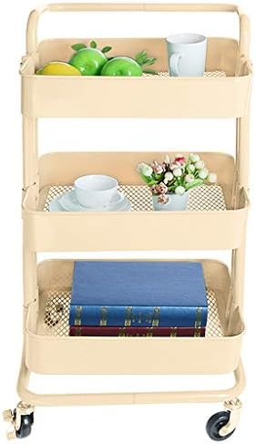 3-Tier Metal Rolling Utility Cart - Fheaven Heavy Duty Mobile Storage Organizer Handles Shelves Storage (Beige)