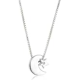 Vanbelle Sterling Silver - Rhodium Plated with 925 Stamp - Star and Crescent Moon Pendant Necklace with Cubic Zirconia Stones - Elegant Handcrafted Necklace for Women