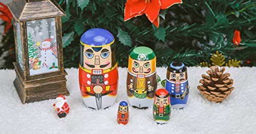 AMOR PRESENT Nutcracker Nesting Doll, 5Pcs Russian Matryoshka Dolls Christmas Nutcracker Figures Handmade Wooden Nutcracker Set