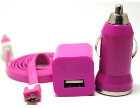 DIBOONS Able 3 in 1 Hot Pink 3ft Tangle Free Flat Noodle Micro USB Charging Kit Fits Android Samsung Galaxy S3 Siii S4 S 4 Active Galaxy Tab Reverb Note 2 Pantech HTC