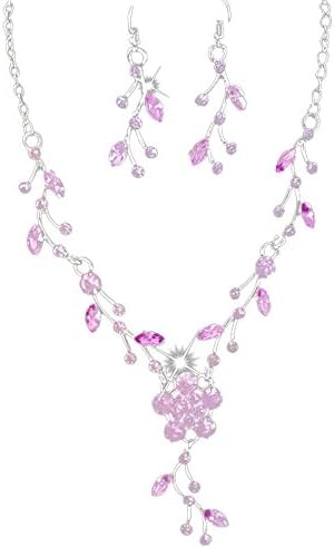 Necklace Earring Sets,kaifongfu Prom Wedding Bridal Jewelry Crystal Rhinestone Necklace Earring Sets for Wedding (Pink)