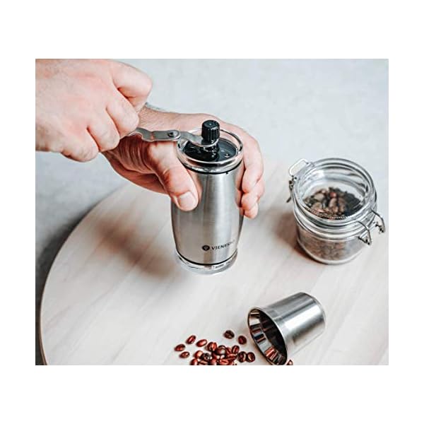 VIENESSO Hand-Kaffeemühle mit Keramikmahlwerk - manuelle Espressomühle mit stufenlose Mahlgradeinstellung, besonders… – Bild 3
