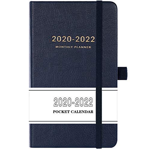 2020-2022 Pocket Calendar - Monthly Pocket Planner (36-Month) with 63 Notes Pages, 3.8" x 6.3", 3 Year Monthly Planner with Contacts, Holidays and Pen Holder, Back Pocket, Gift Box - Navy Blue