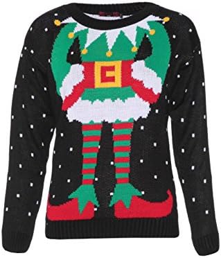 Womens Ugly Christmas Sweater Elf Body Black Jumper