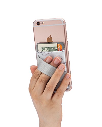 Cardly (Two) Finger Strap cell phone stick on wallet card holder phone pocket for iPhone, Android and all smartphones. (Split Marble)