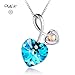 PLATO H Swarovski Element Necklace Cupid's Arrow Love Heart Pendant Necklace for Women, Ocean Blue Heart Crystal Necklace, Blue Heart Arrow Pendant Necklace, Blue Heart Birthstone Necklace