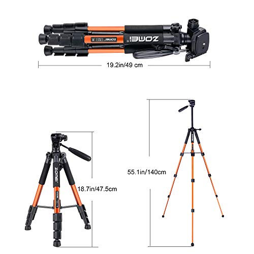 ZOMEI Compact Light Weight Travel Portable Aluminum Camera Tripod for Canon Nikon Sony DSLR Camera with Carry Case(Orange)