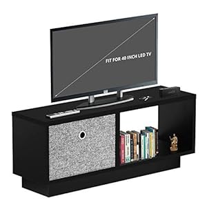 Klaxon Violet TV Unit with Fabric Drawer – Black & Grey