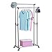 ProAid Double Rail Clothes Rack Adjustable Rolling Clothing and Garment Rack with Upgraded Commercial Wheels - Gray & Chrome