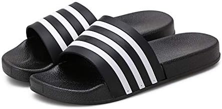 Shower Slippers Quick Drying,Black striped pvc home slippers, non-slip wear-resistant bathroom slippers@6.5,Open Toe House Slippers
