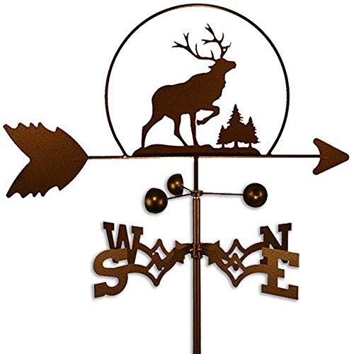 Copper Colored Metal Elk Weathervane CaribouHunting Themed Wildlife Farm Compass Decor Weather Vanes for Rooftop Rustic Country Farmhouse Barn Vintage Antique Direction Arrow Wind, Roof Mount Steel