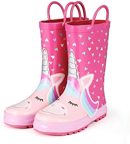 Kids Rain Boots, Girl Animal Printed Rubber Boots with Easy on Handles