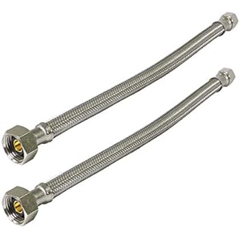 FlexCraft 27116-NL-2, Faucet Supply Line Connects Kitchen Sink To Water Supply, Braided Faucet Connector With 1/2 In x 3/8 In Brass Nut, Stainless Steel 16 In (Pack Of 2)