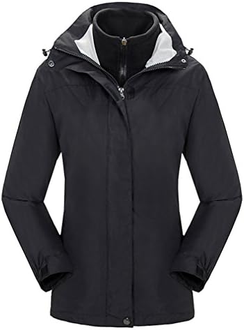 Women's 3 in 1 Outdoor Jacket, ADiPROD Breathable Winter Waterproof Softshell Fleece Outdoor Windbreaker Jacket with Hood Size M Black