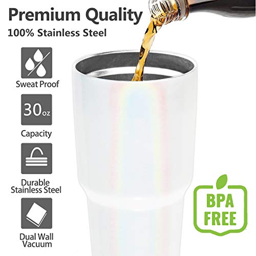 Toopify 30oz Stainless Steel Insulated Sparkle White Tumbler Travel Mug with Straw Slider Lid, Cleaning Brush, Double Wall Vacuum - Thumbnail 4