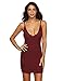 MakeMeChic Women's Sexy Deep V Neck Bodycon Club Night Party Mini Dress Burgundy S