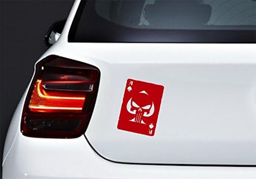 Ace Of Spades Old Playing Card Punisher Skull Car Laptop Vinyl Decal Sticker, Red, Die cut vinyl decal for windows, cars, trucks, tool boxes, laptops, MacBook - virtually any hard, smooth surface