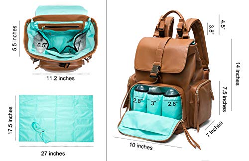 Diaper Bag Backpack by Mominside, Leather Backpack for Women, Travel Backpack Baby Bag with 15 Pockets, Changing Pad, Large Capacity for Wet Clothes, Breast Pump, Milk Bottle (Brown)