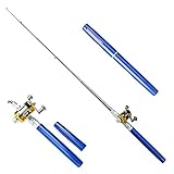 Sportsvoutdoors Telescopic Protable Pocket Fish Pen Carbon Fishing Rod Pole + Reel (Blue)