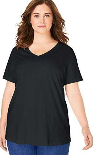 Woman Within Women's Plus Size Perfect V-Neck Tee - Black, M