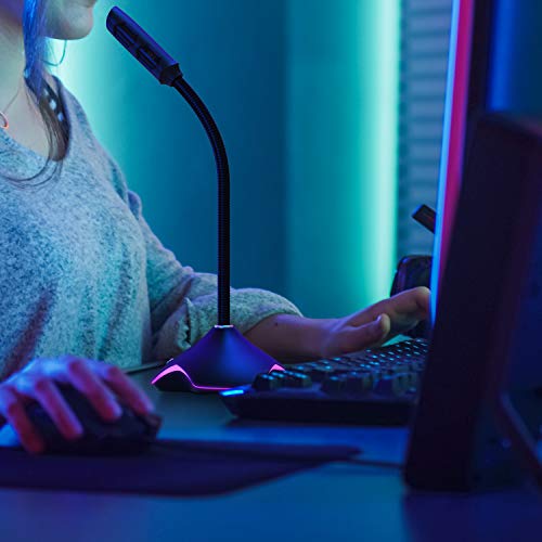 CSL - USB PC Mikrofon RGB – Tischmikrofon Standmikrofon – einstellbare Lautstärke – hohe Klangqualität – für Gaming Podcast YouTube- Plug & Play - Stummschaltung – RGB LEDs - Desktop Microphone – Bild 8