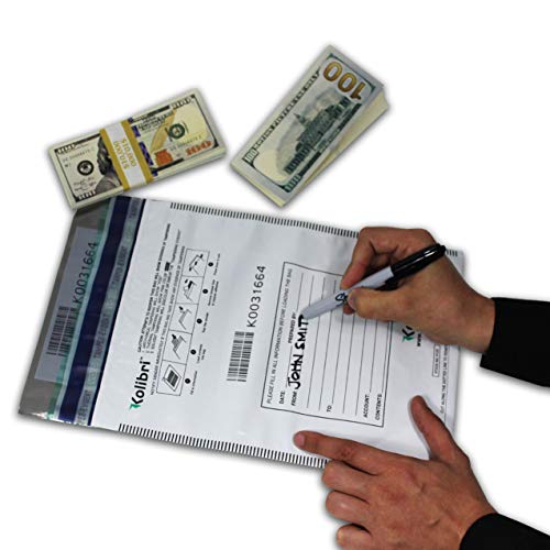 Kolibri Level 4 Security Bank Deposit Bags 9" x 12"- 100 Pack | Tamper Evident Traceable Self-Adhesive Poly Bags for Cash, Checks, Money or Currency Bank Deposits