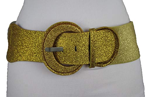 TFJ Women Fashion Elastic Belt Hip High Waist Sparkling Fabric Gold Size XS S M