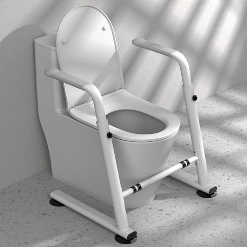 Heuffe Height Adjustable Toilet Raise Aid - Safety Frame with Armrests for Elderly/Disabled People - Toilet Support Handle without Drilling