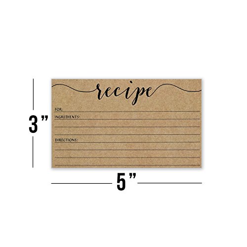 Recipe Cards Size 3x5 Small Kraft Brown Lined Kitchen Note Card for