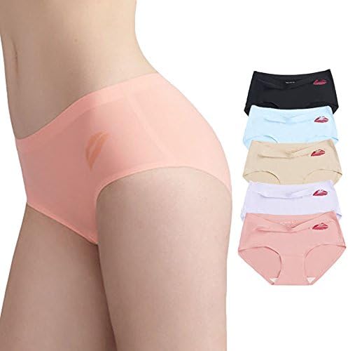 Timpom Sexy Cotton Ice Silk Girls Panties Underwear Women, Seamless Breathable Underwear for Women Hipster Briefs 5 Pack