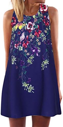 VESNIBA Vintage Boho Tops Women Summer Sleeveless Beach Printed Short Mini Dress